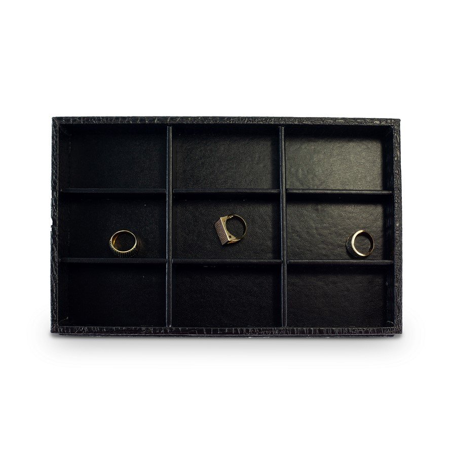 Bandeja Expositora Para Joias- Com 9 Espaços-18x28,5x3,3 cm Vinil Creta Preto - Vinil Helene Preto