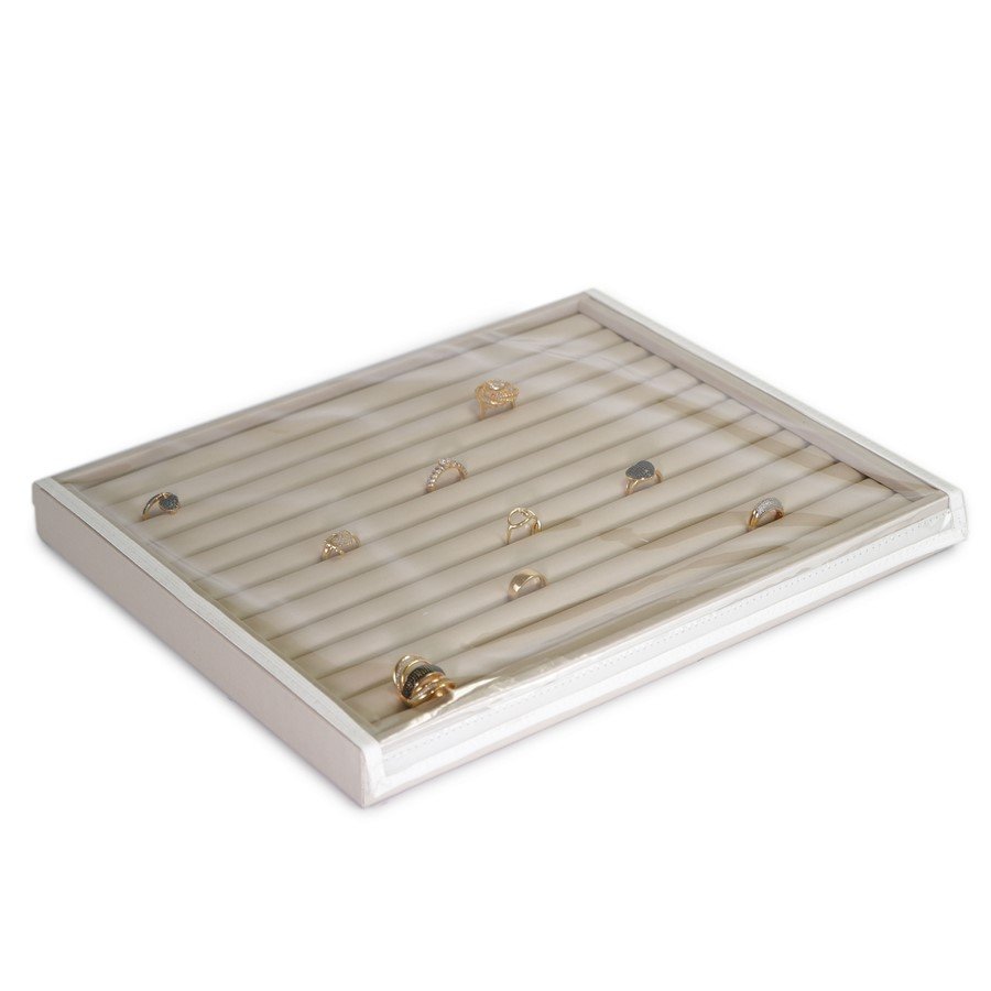 Bandeja Anéis 13 Roletes 29,5x36,5x3,3cm tampa transparente Dunny Off White