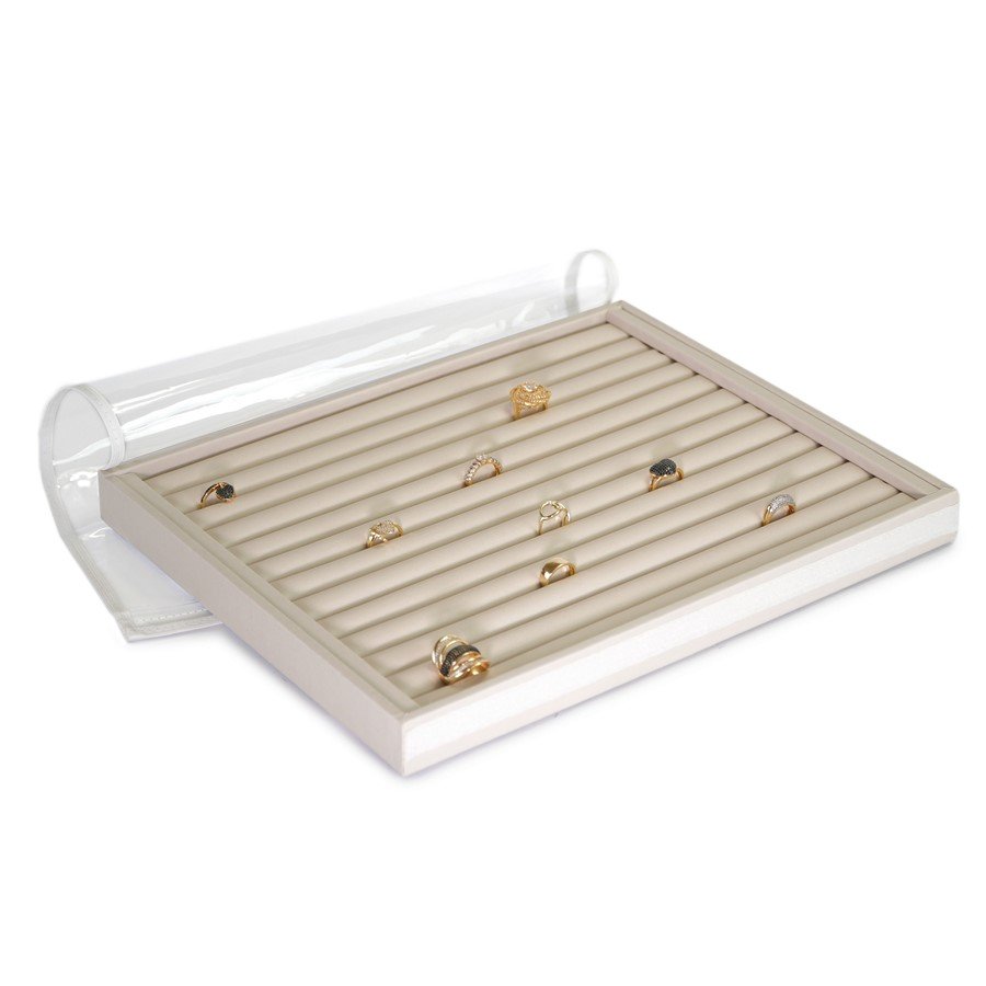 Bandeja Anéis 13 Roletes 29,5x36,5x3,3cm tampa transparente Dunny Off White