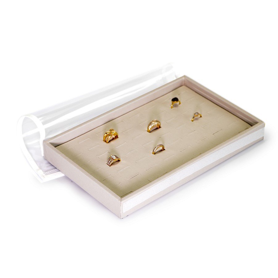 Bandeja Pequena 56 Anéis 18x28,5x3,3 cm com tampa transparente Dunny Off White