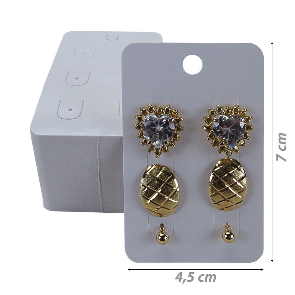 Cartela de Papel para Trio de Brincos (100 Unidades) 4,5x7. Branco