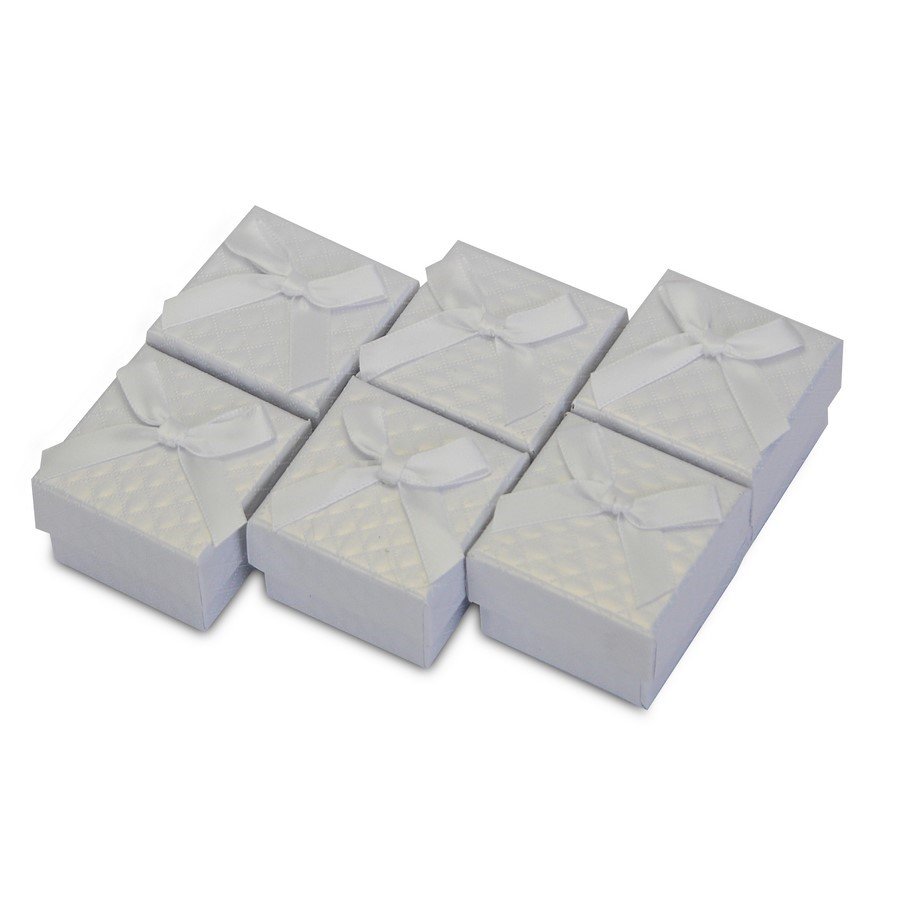 Cx. Papel 5x5x3,5 cm Anel Colorida Xadrez c/laço (Pct. 24 un) Branco