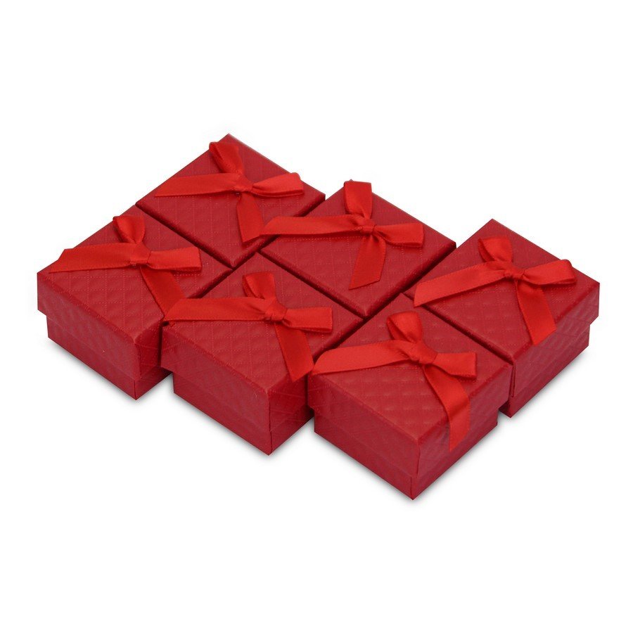 Cx. Papel 5x5x3,5 cm Anel Colorida Xadrez c/laço (Pct. 24 un) Vermelho