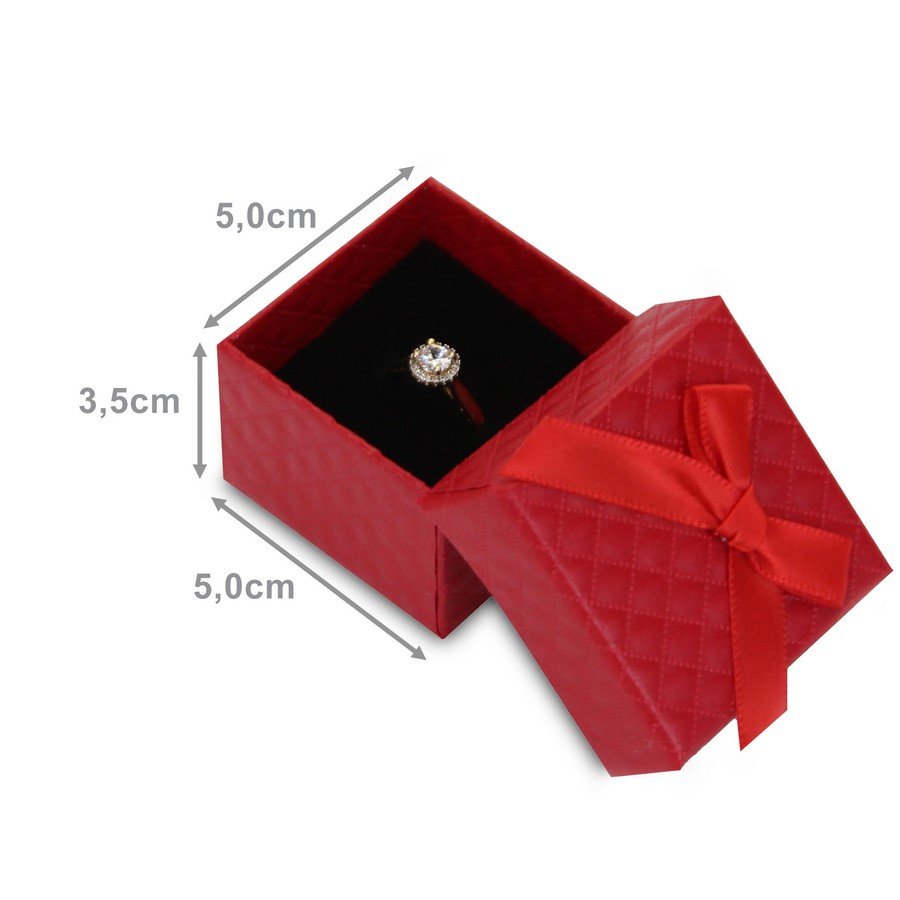 Cx. Papel 5x5x3,5 cm Anel Colorida Xadrez c/laço (Pct. 24 un) Vermelho