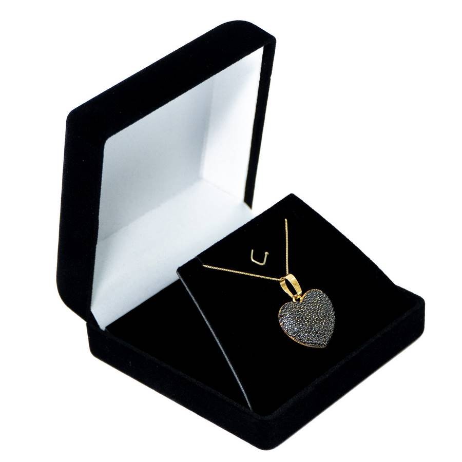 Embalagem de Veludo para Conjunto de Colar ou Brinco ou Pingente 9x9x4 cm Preto