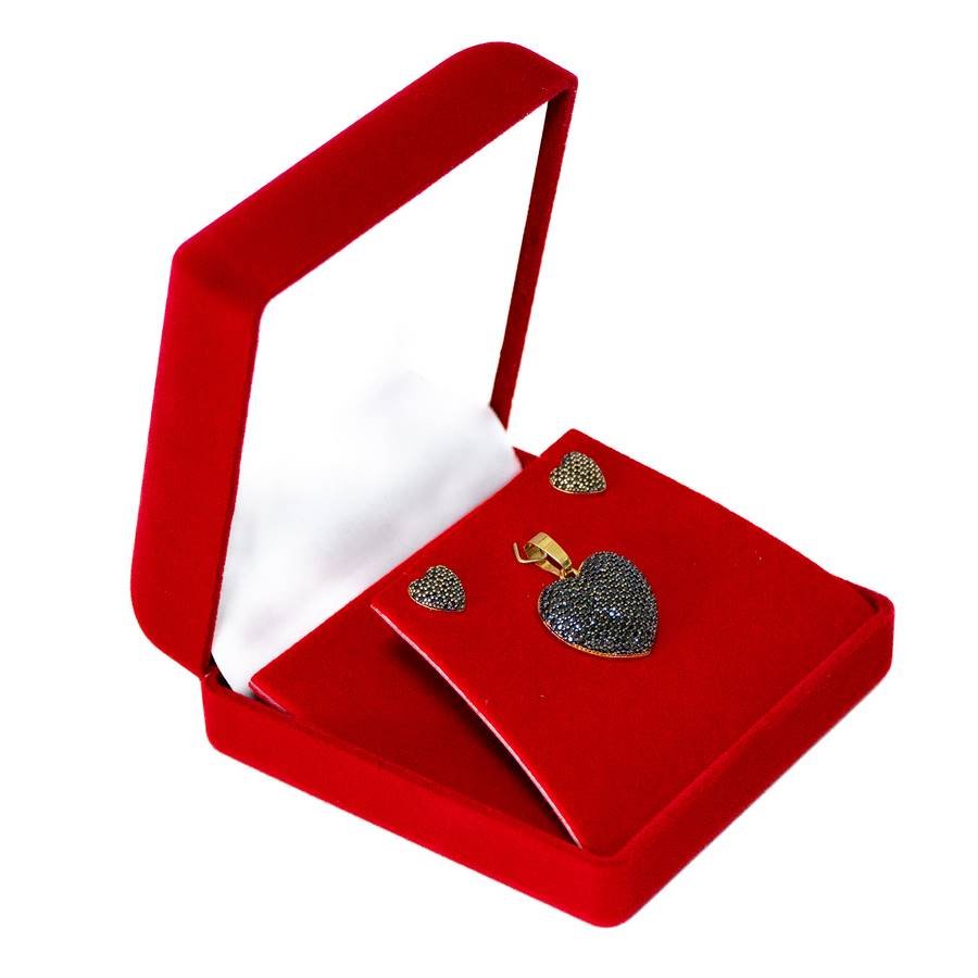 Embalagem de Veludo para Conjunto de Colar ou Brinco ou Pingente 9x9x4 cm Vermelho