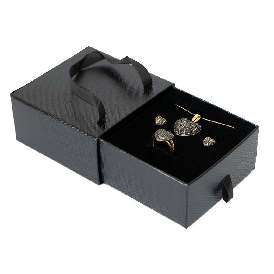 Embalagem com alça para Conjunto de Colar ou Brinco 10x10x5 cm Preto