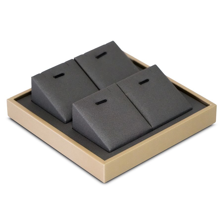 Expositor para 4 Gargantilhas e Pingente Camurça cinza - Dunny dourado