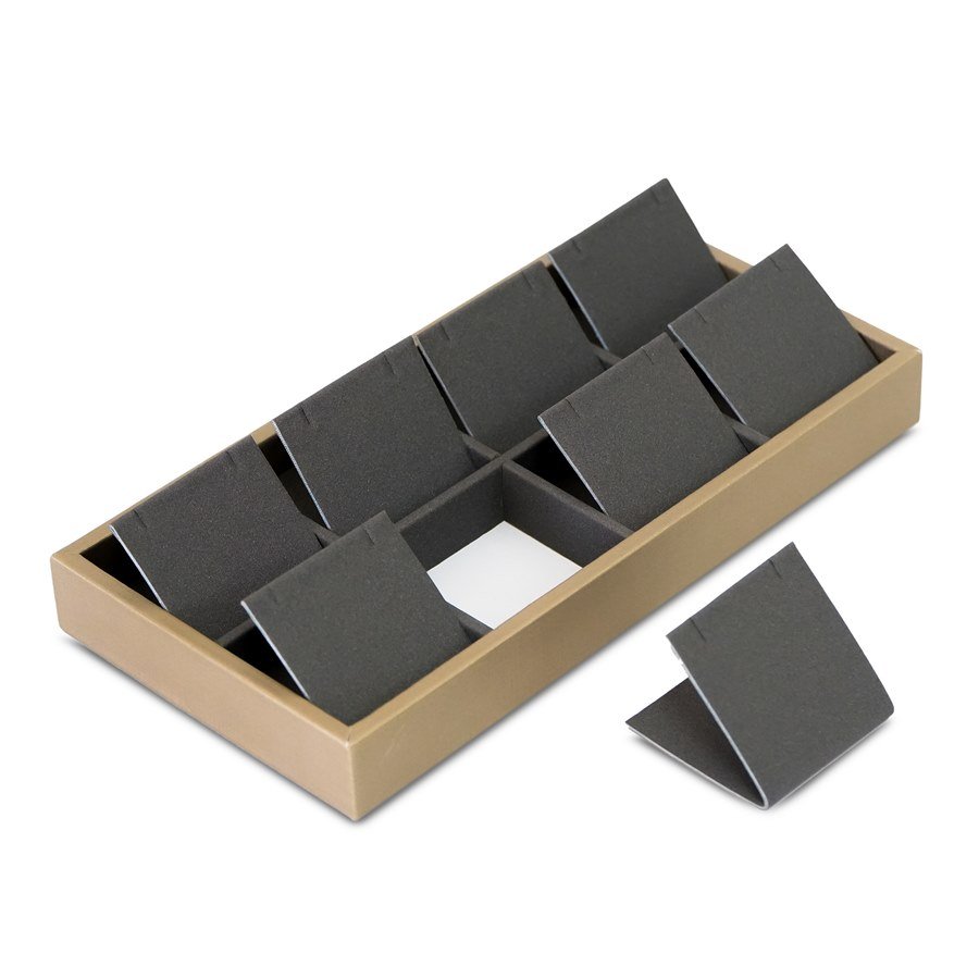 Bandeja Expositora com Cartela para 8 Gargantilhas Camurça cinza - Dunny dourado