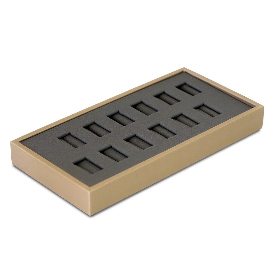 Bandeja Expositora para 12 Anéis Camurça cinza - Dunny dourado