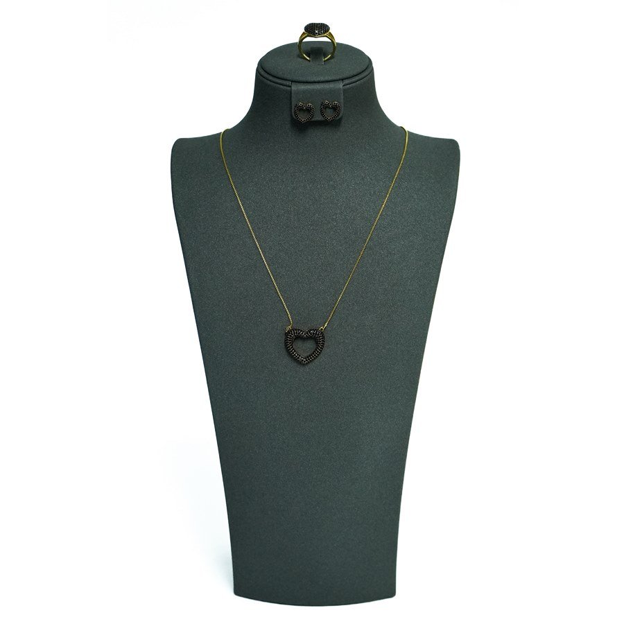 Busto para Gargantilha, Brinco e Anel Camurça cinza - Dunny dourado