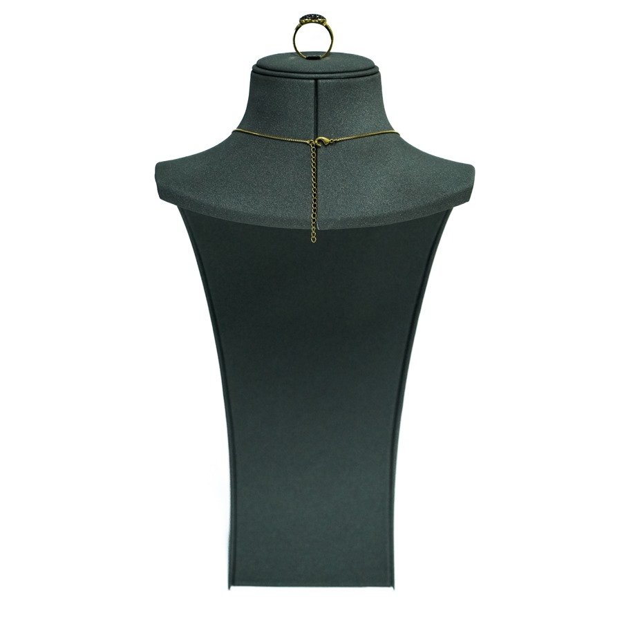 Busto para Gargantilha, Brinco e Anel Camurça cinza - Dunny dourado