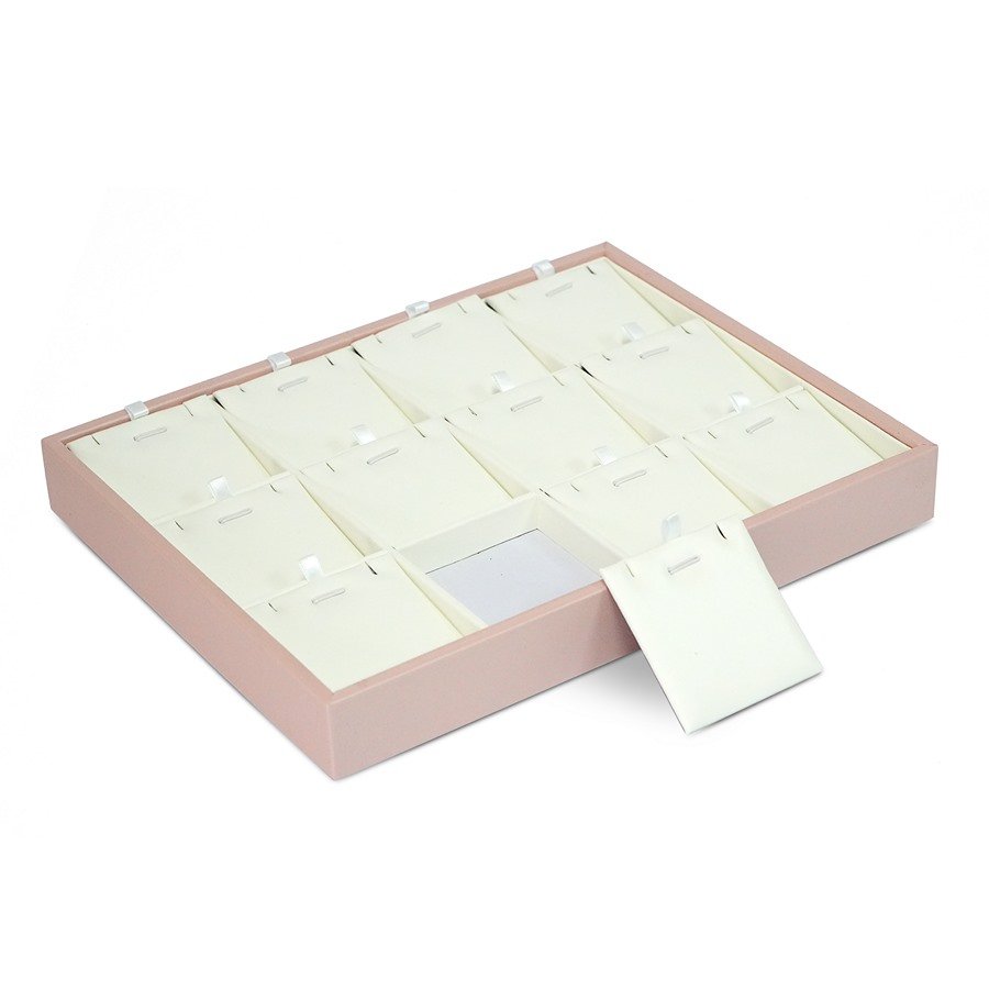Bandeja Expositora para Gargantilha e Pingentes 12 cartelas Dunny Rosa - Vinil Branco