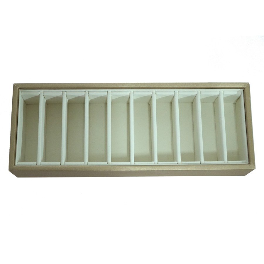 Bandeja com 10 Divisórias para Braceletes Vinil Dourado - Vinil Branco