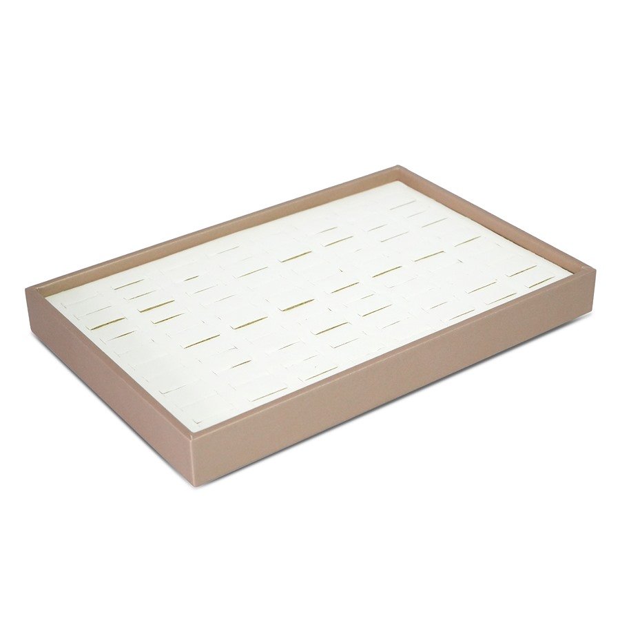 Bandeja com Fenda para 80 Anéis Vinil Dourado - Vinil Branco