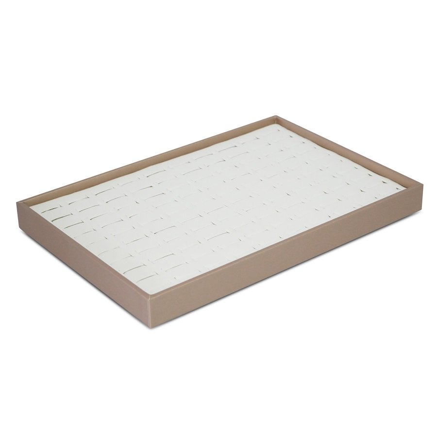 Bandeja com Fenda para 100 Anéis Vinil Dourado - Vinil Branco