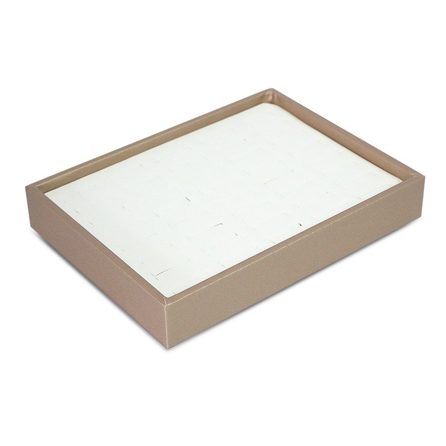 Bandeja com Fenda para 40 Anéis Vinil Dourado - Vinil Branco
