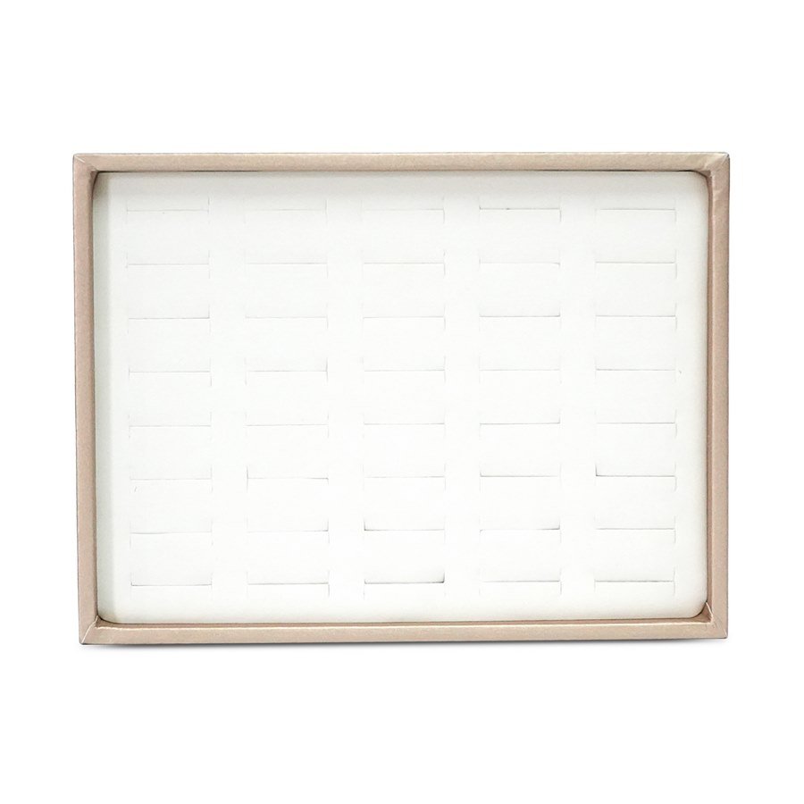 Bandeja com Fenda para 40 Anéis Vinil Dourado - Vinil Branco