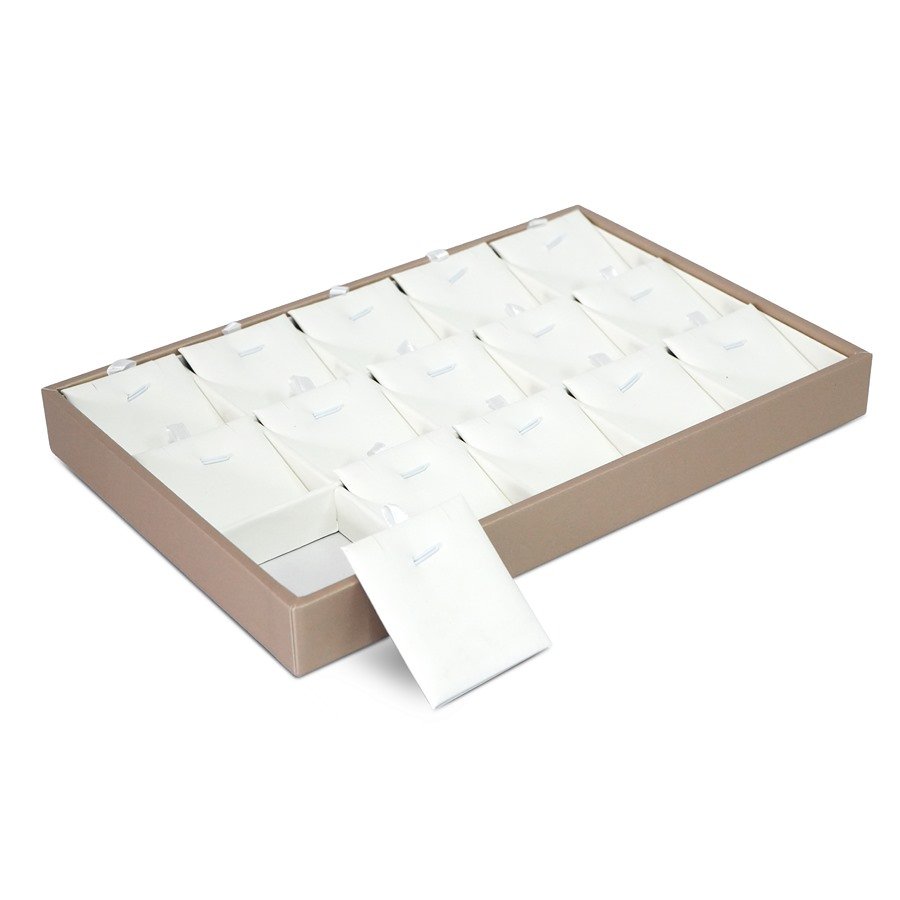 Bandeja para Gargantilha e Pingente com 15 Cartelas Vinil Dourado - Vinil Branco