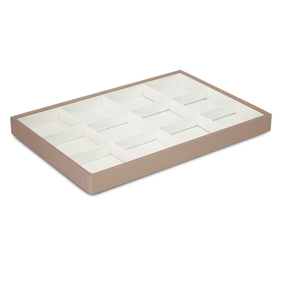 Bandeja 12 Espaços para Joias Vinil Dourado - Vinil Branco