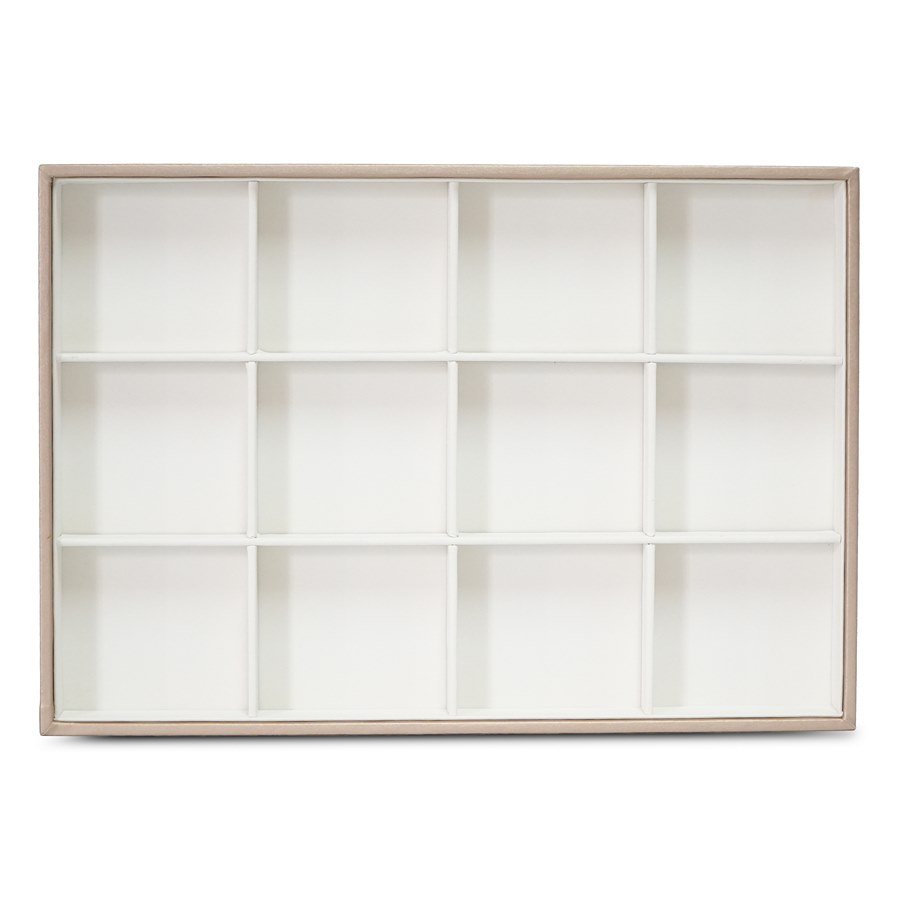 Bandeja 12 Espaços para Joias Vinil Dourado - Vinil Branco