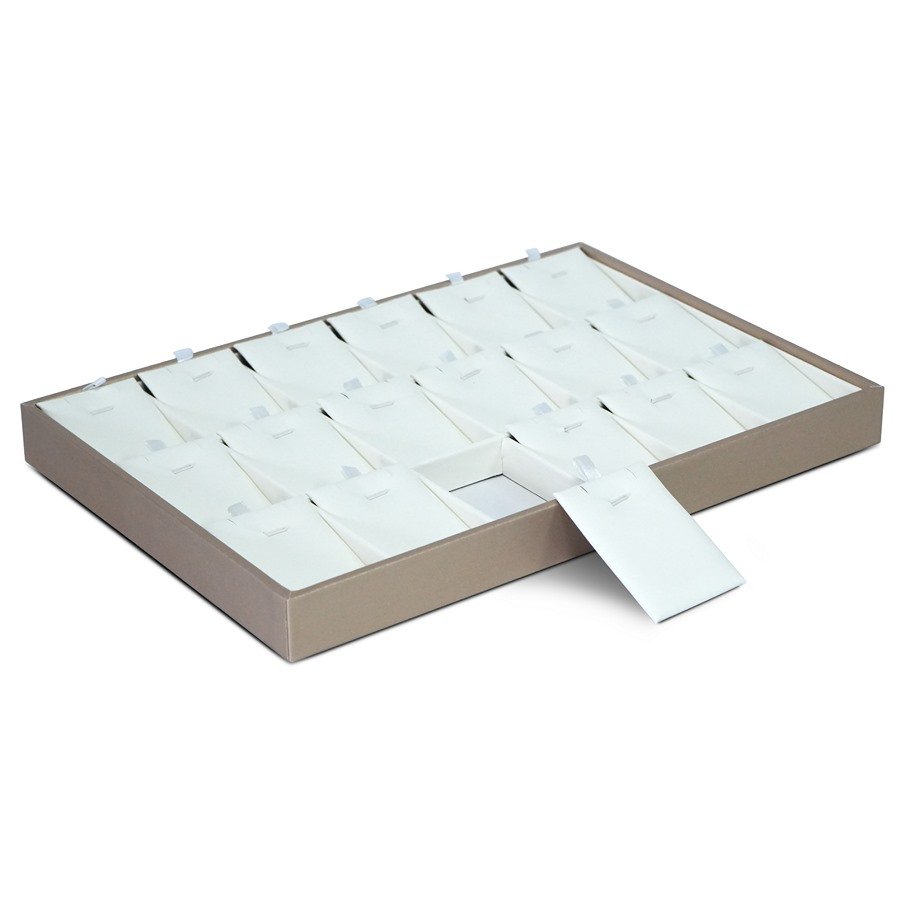 Bandeja para Gargantilha e Pingente 18 Cartelas Vinil Dourado - Vinil Branco