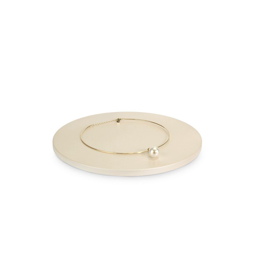 Base Expositora Amadeirada Redonda - 23x0,9 cm Branco Pérola
