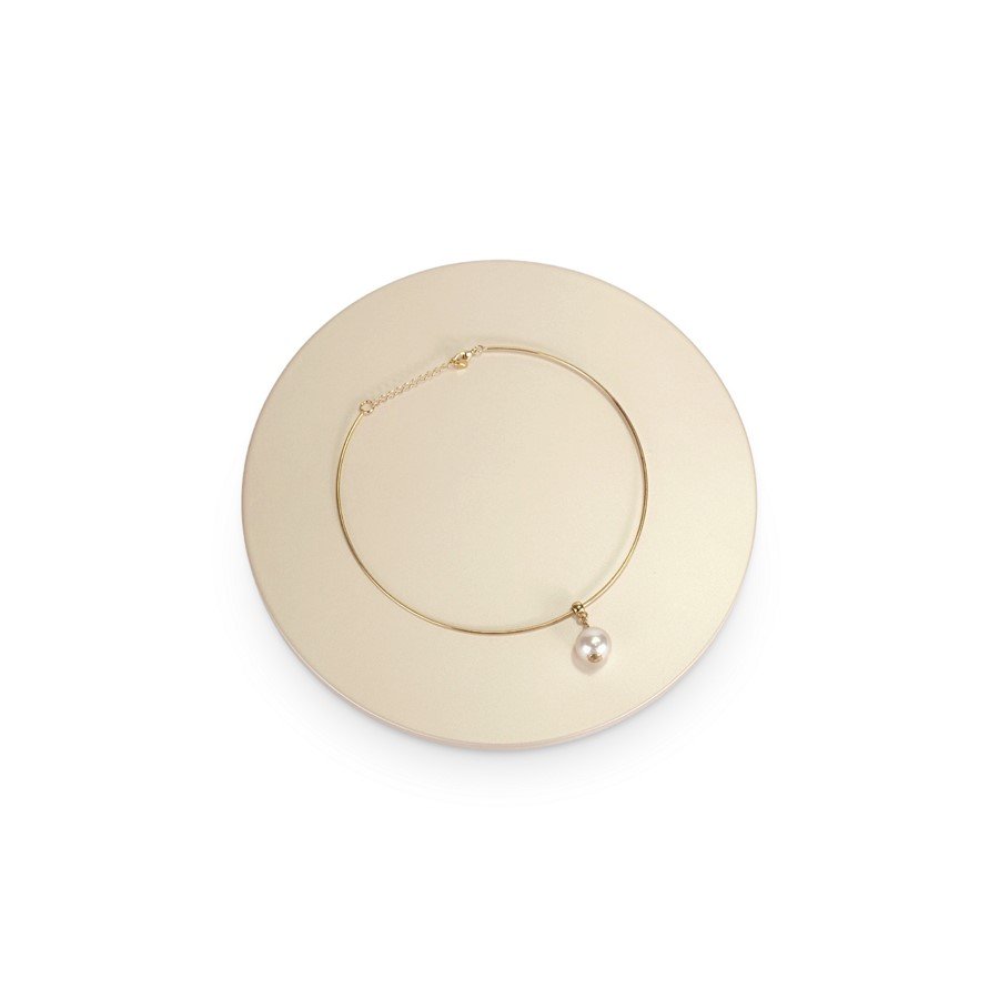 Base Expositora Amadeirada Redonda - 23x0,9 cm Branco Pérola