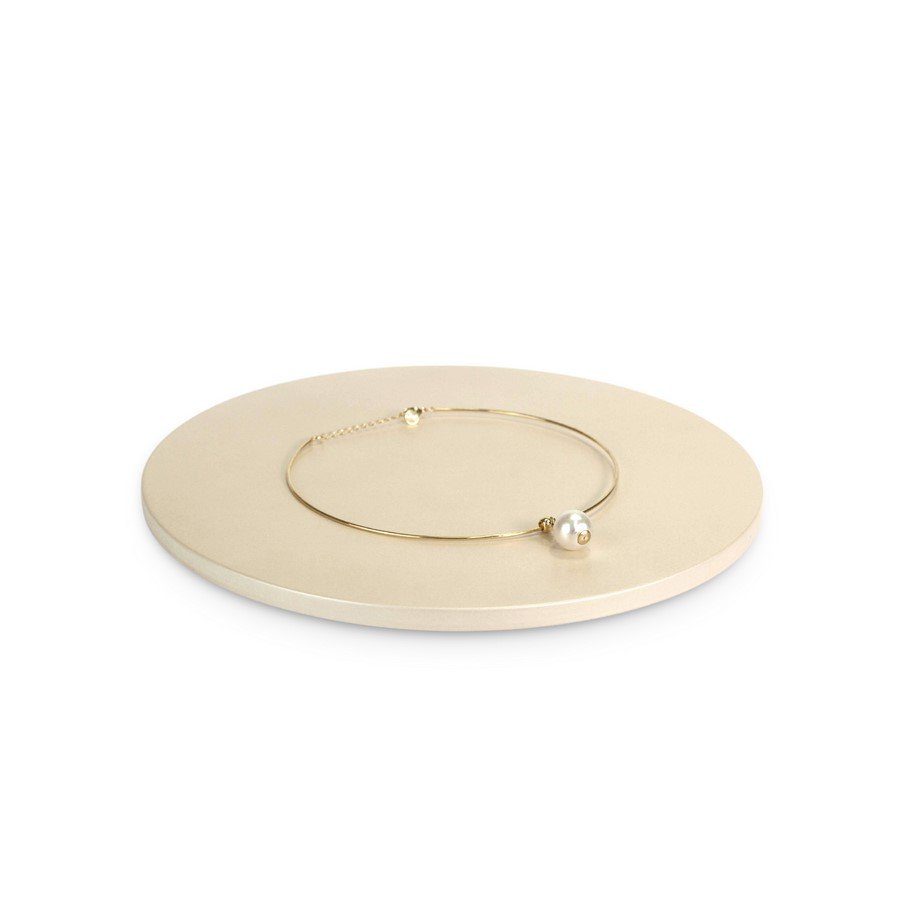 Base Expositora Amadeirada Redonda - 26x0,9 cm Branco Pérola