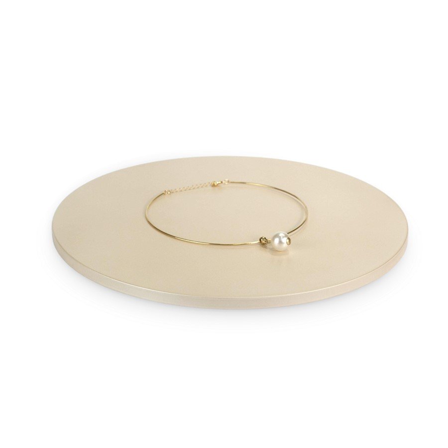 Base Expositora Amadeirada Redonda - 30x0,9 cm Branco Pérola
