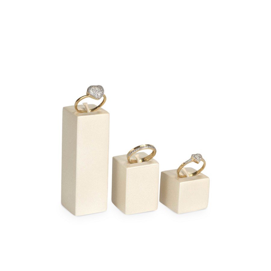 Trio de Expositores para Anéis - 2,5x2,5x6,7 cm. Branco Pérola