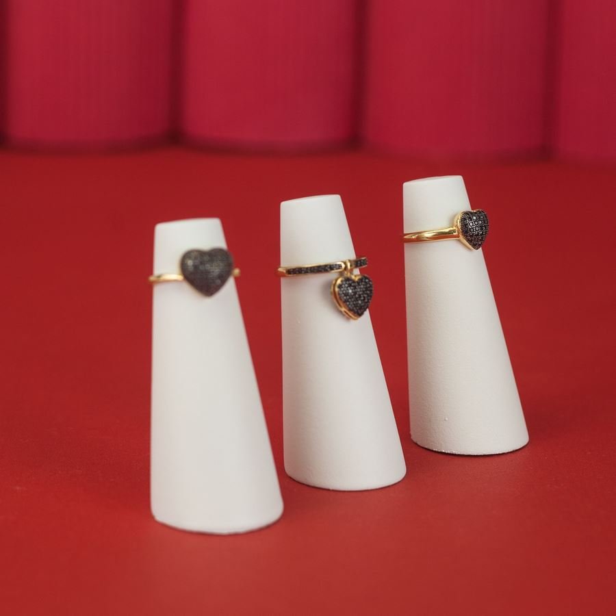 Trio de Expositores Amadeirados para Anéis - 6,5x2,8 cm. Branco