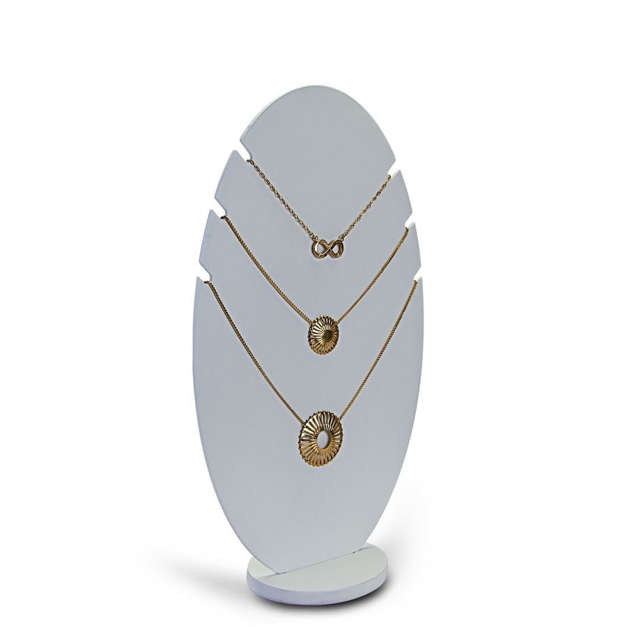 Expositor Amadeirado Oval 3 Gargantilha 'P' 15x8x25,5 Branco
