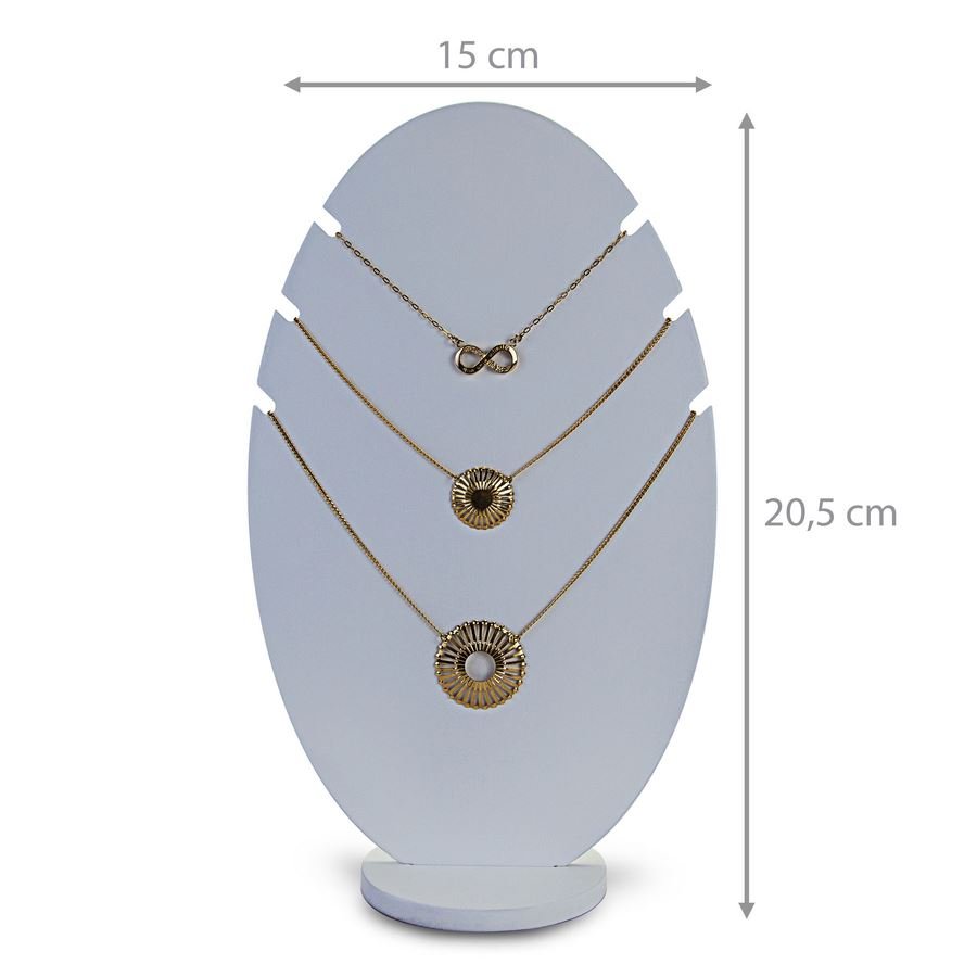 Expositor Amadeirado Oval 3 Gargantilha 'P' 15x8x25,5 Branco