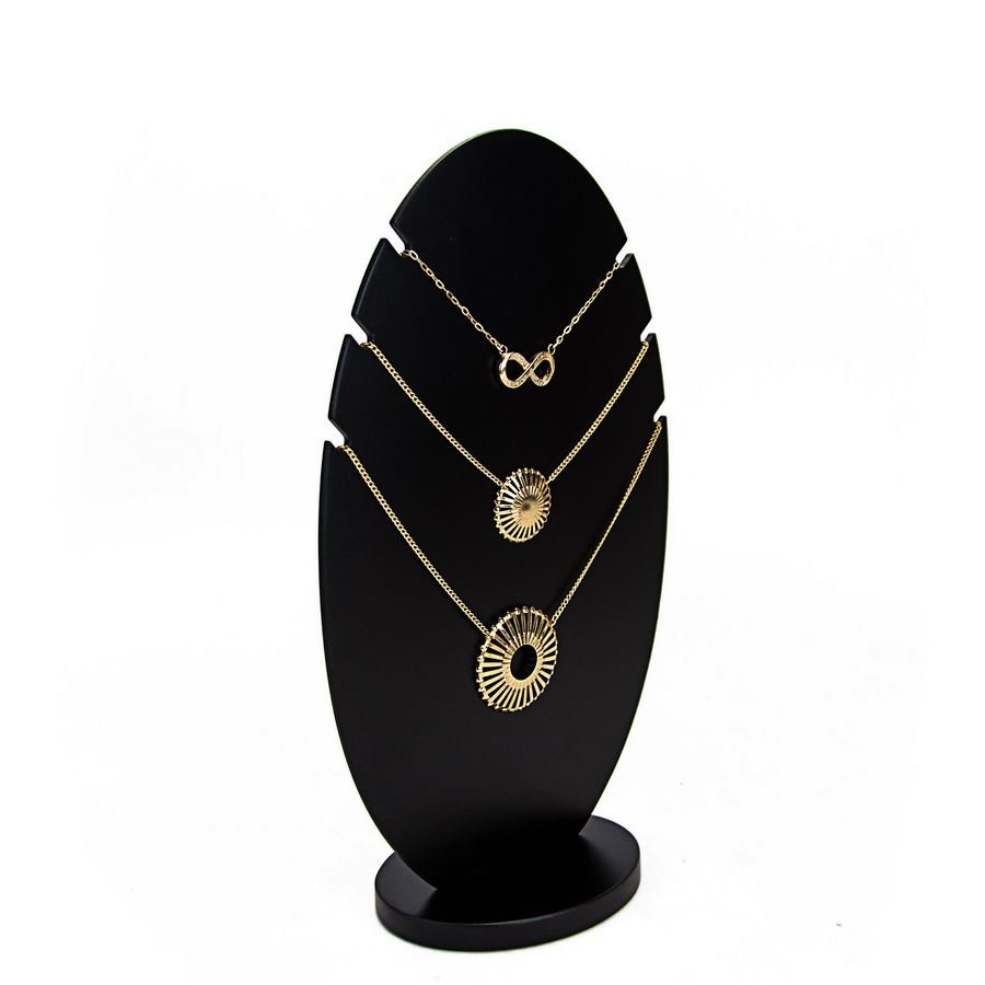 Expositor Amadeirado Oval 3 Gargantilha 'P' 15x8x25,5 Preto