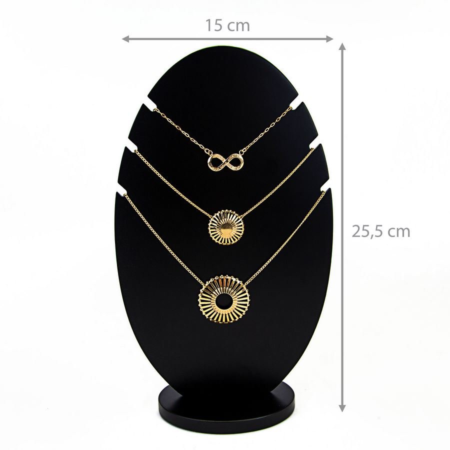 Expositor Amadeirado Oval 3 Gargantilha 'P' 15x8x25,5 Preto