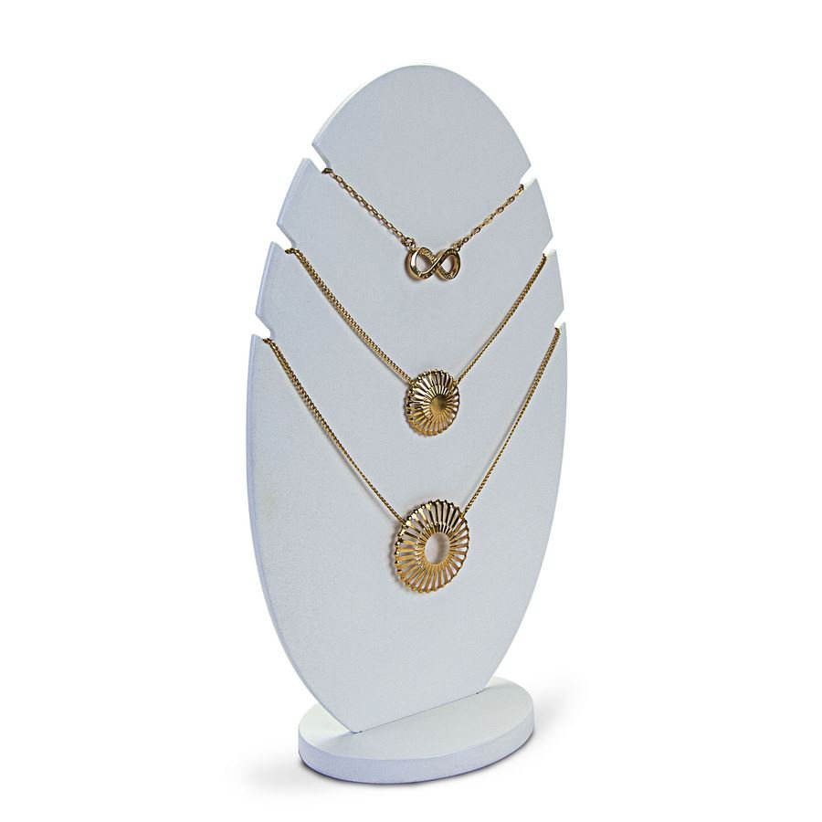 Expositor Amadeirado Oval 3 Gargantilha 'G' 18,5x8x30,5 Branco