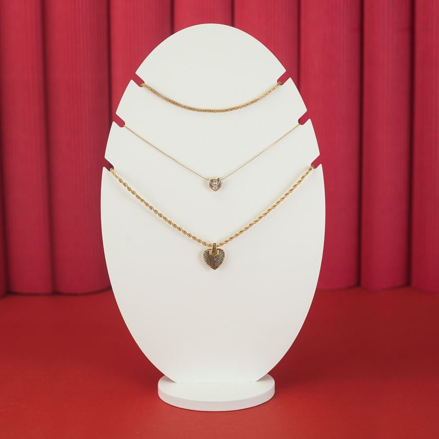 Expositor Amadeirado Oval 3 Gargantilha 'G' 18,5x8x30,5 Branco