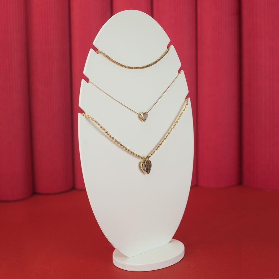 Expositor Amadeirado Oval 3 Gargantilha 'G' 18,5x8x30,5 Branco