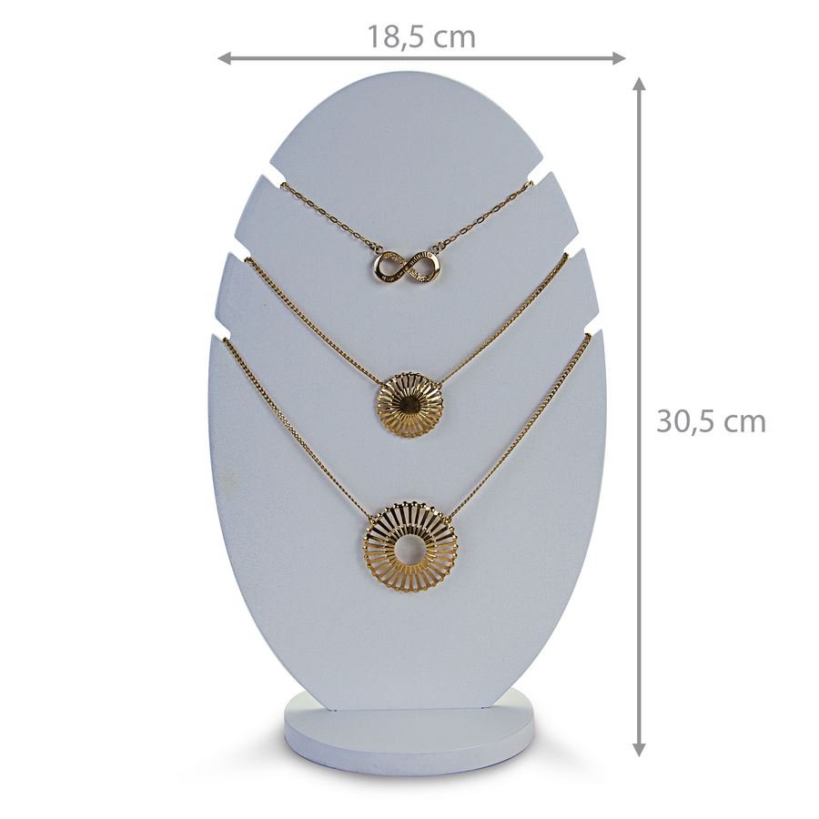 Expositor Amadeirado Oval 3 Gargantilha 'G' 18,5x8x30,5 Branco