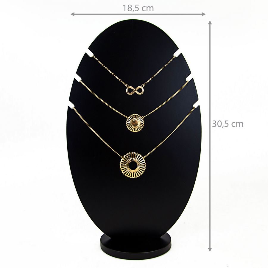 Expositor Amadeirado Oval 3 Gargantilha 'G' 18,5x8x30,5 Preto