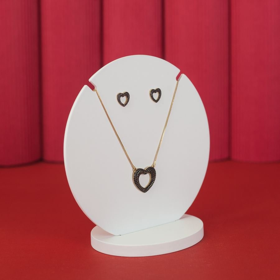 Expositor Amadeirado Circular Brinco e Gargantilha 'P' 15cm Branco