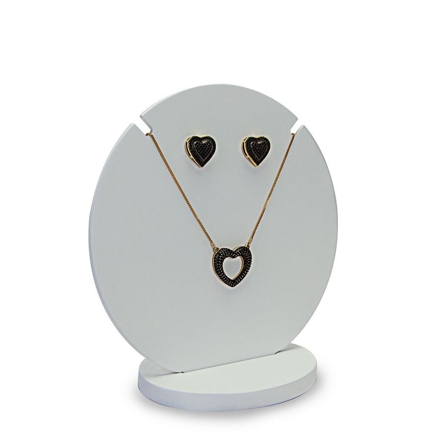 Expositor Amadeirado Circular Brinco e Gargantilha 'P' 15cm Branco