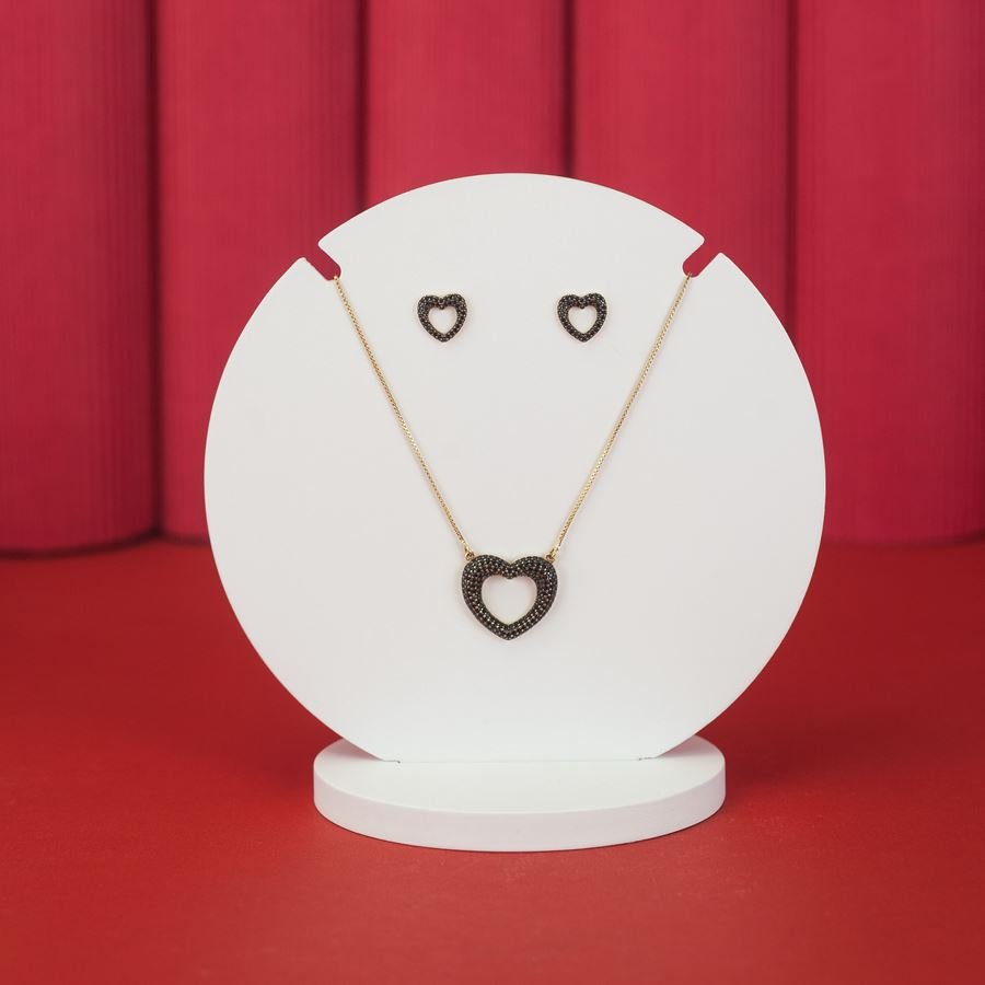 Expositor Amadeirado Circular Brinco e Gargantilha 'P' 15cm Branco