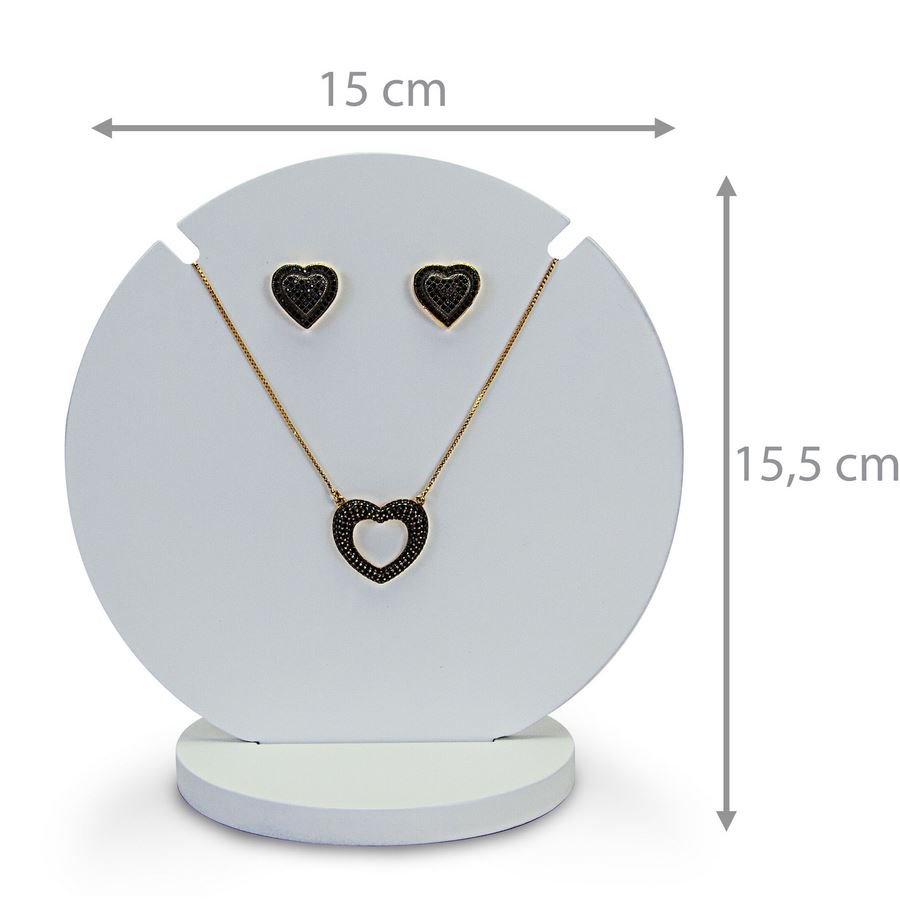 Expositor Amadeirado Circular Brinco e Gargantilha 'P' 15cm Branco