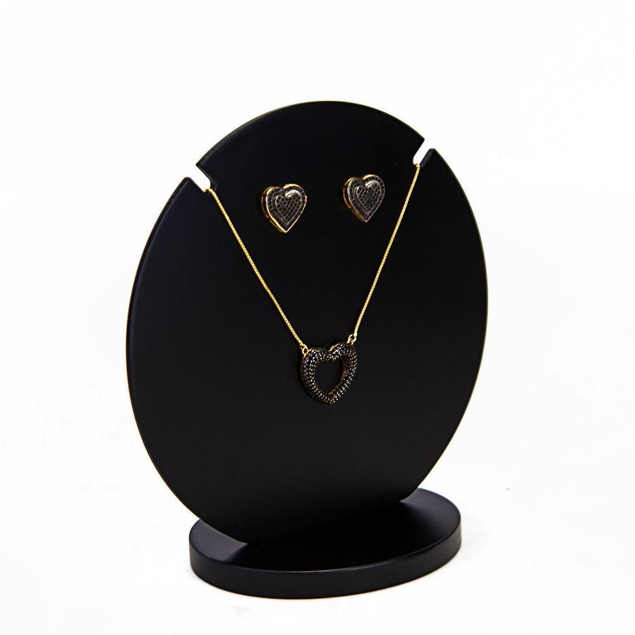 Expositor Amadeirado Circular Brinco e Gargantilha 'P' 15cm Preto