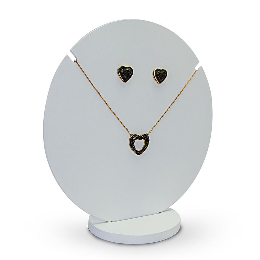 Expositor Amadeirado Circular Brinco e Gargantilha 'G' 20cm Branco