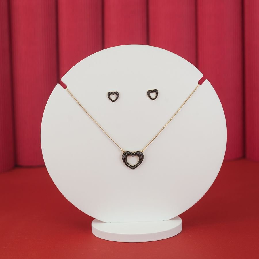 Expositor Amadeirado Circular Brinco e Gargantilha 'G' 20cm Branco