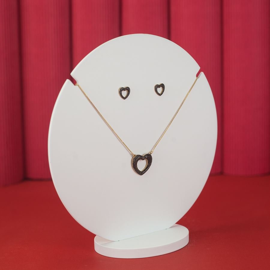 Expositor Amadeirado Circular Brinco e Gargantilha 'G' 20cm Branco