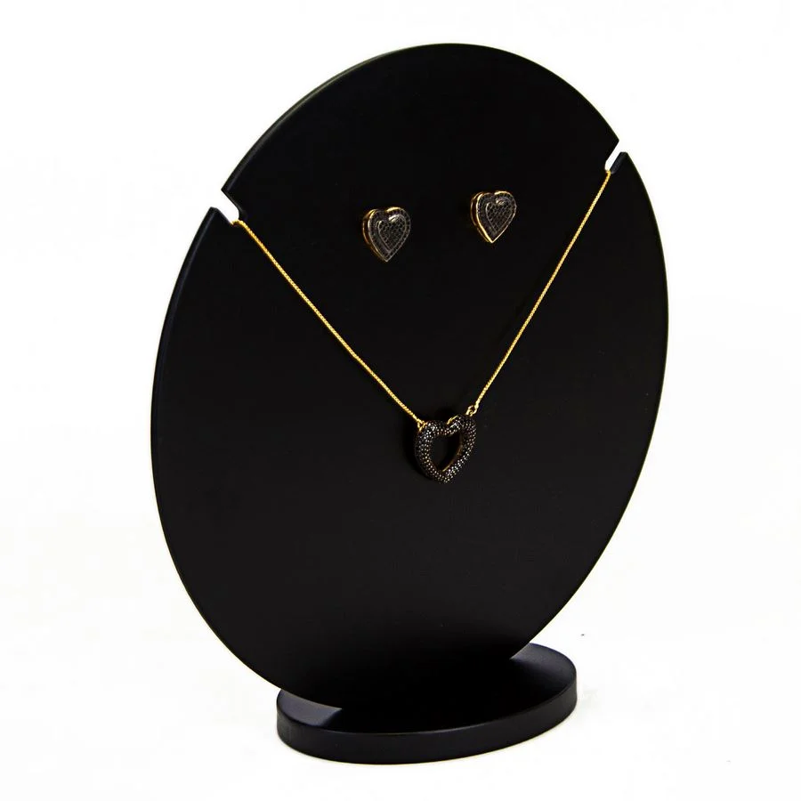 Expositor Amadeirado Circular Brinco e Gargantilha 'G' 20cm Preto